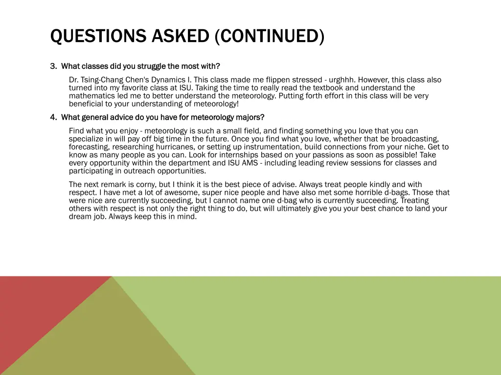 questions asked continued