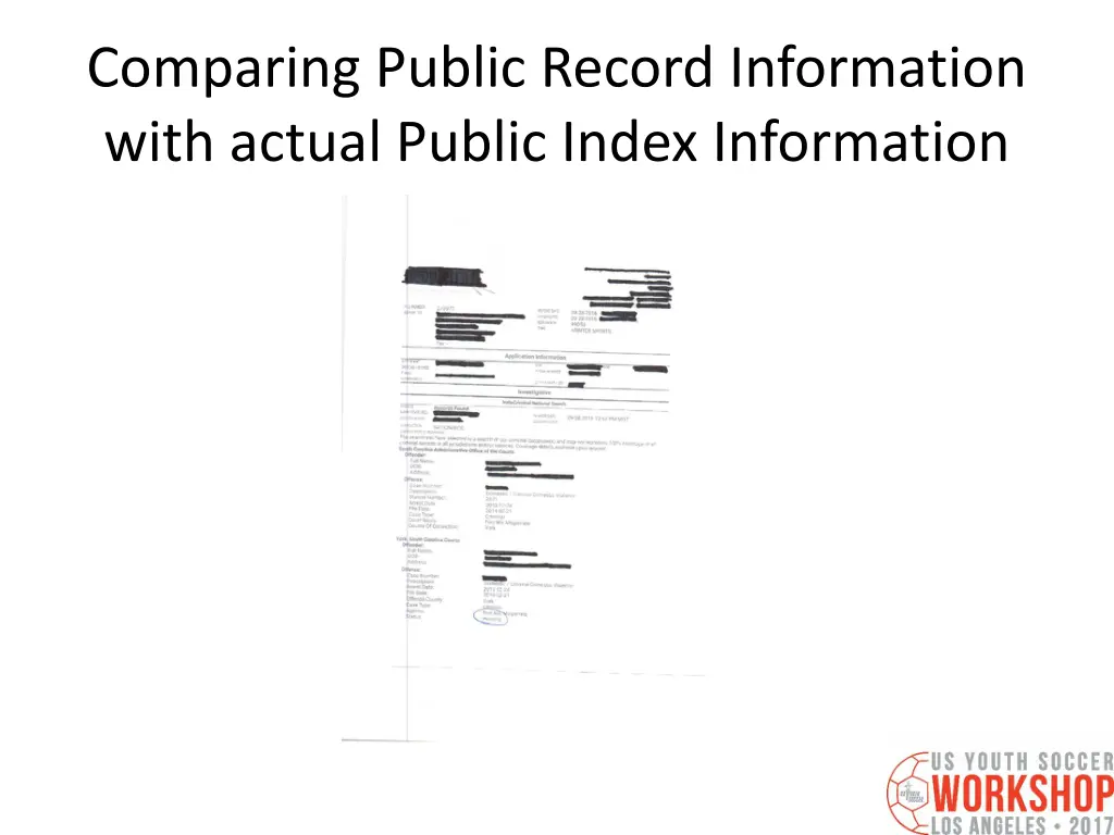 comparing public record information with actual