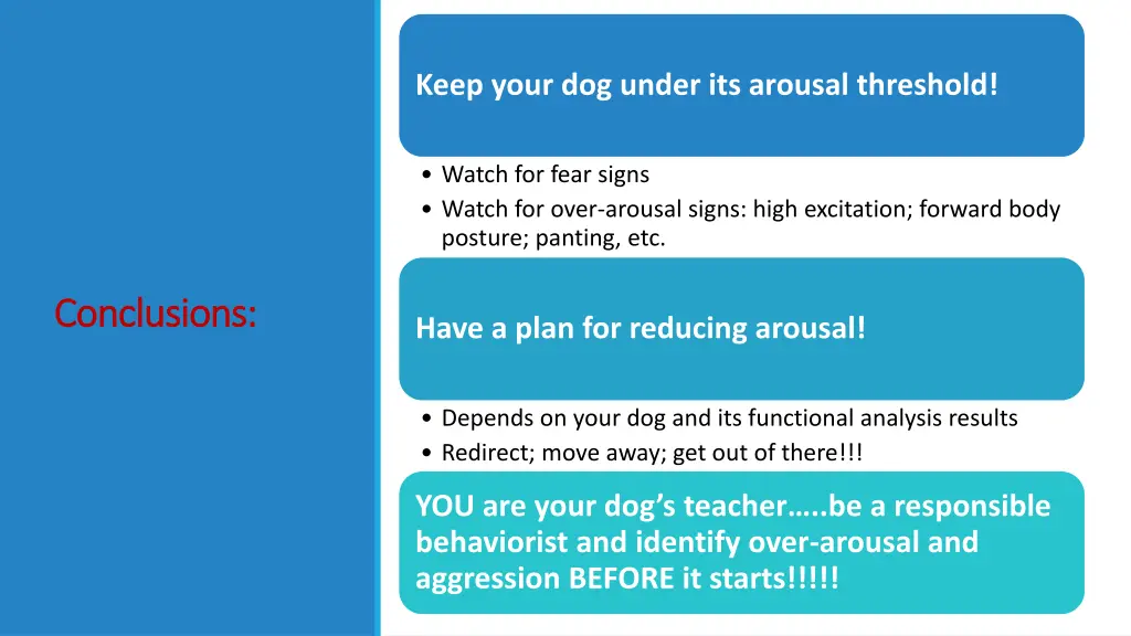 keep your dog under its arousal threshold
