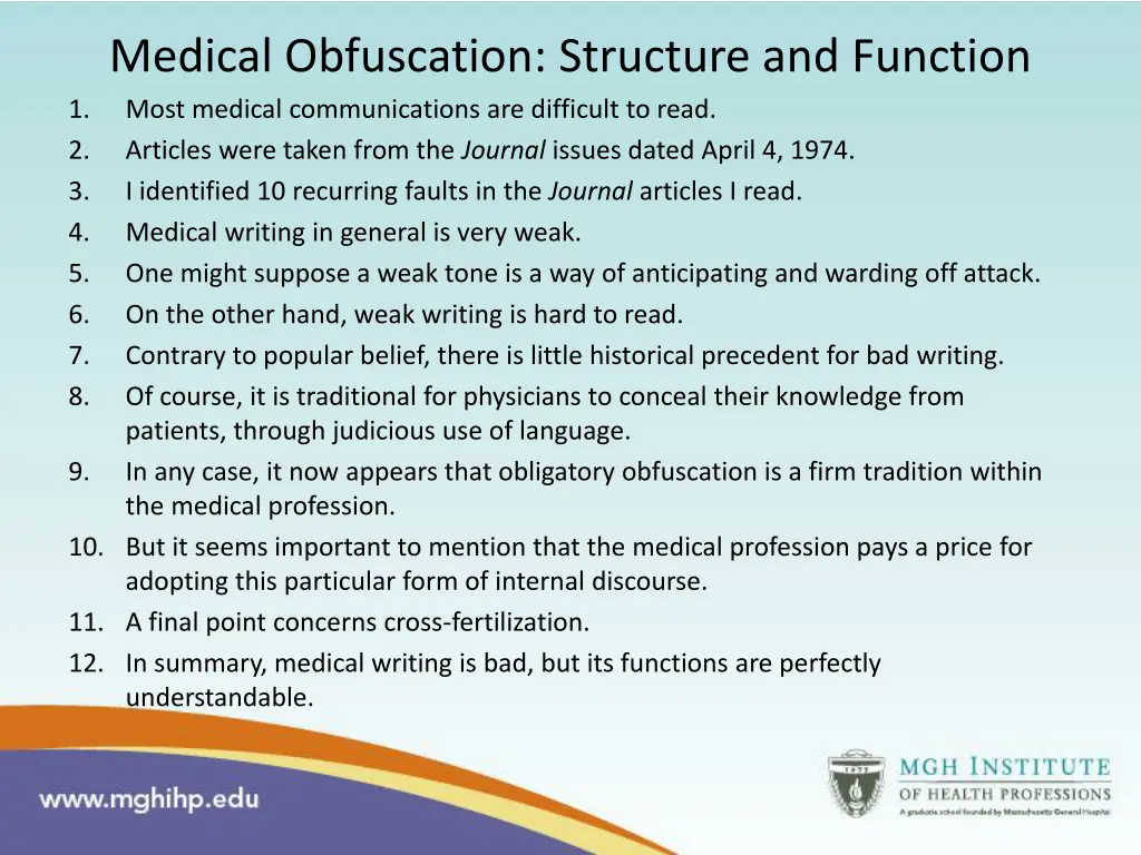 medical obfuscation structure and function most