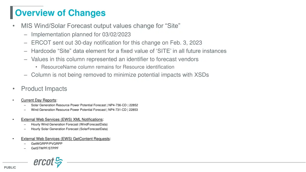 overview of changes