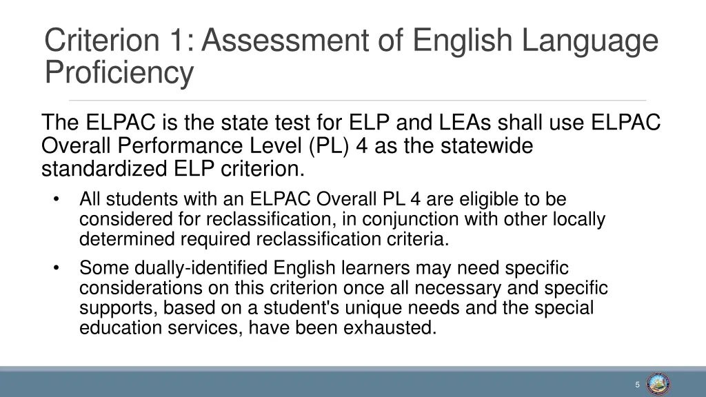 criterion 1 assessment of english language