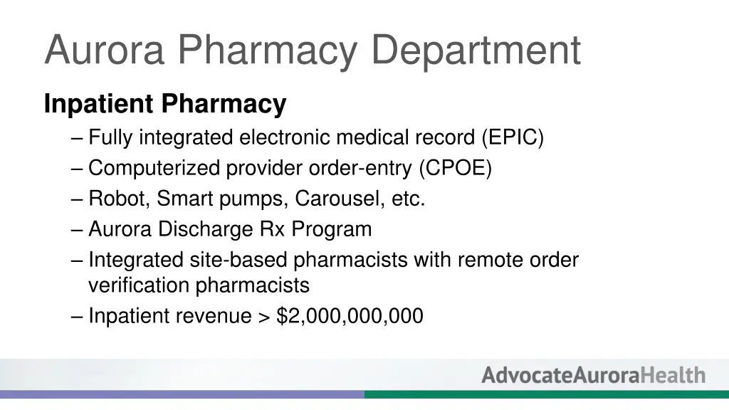 aurora pharmacy department