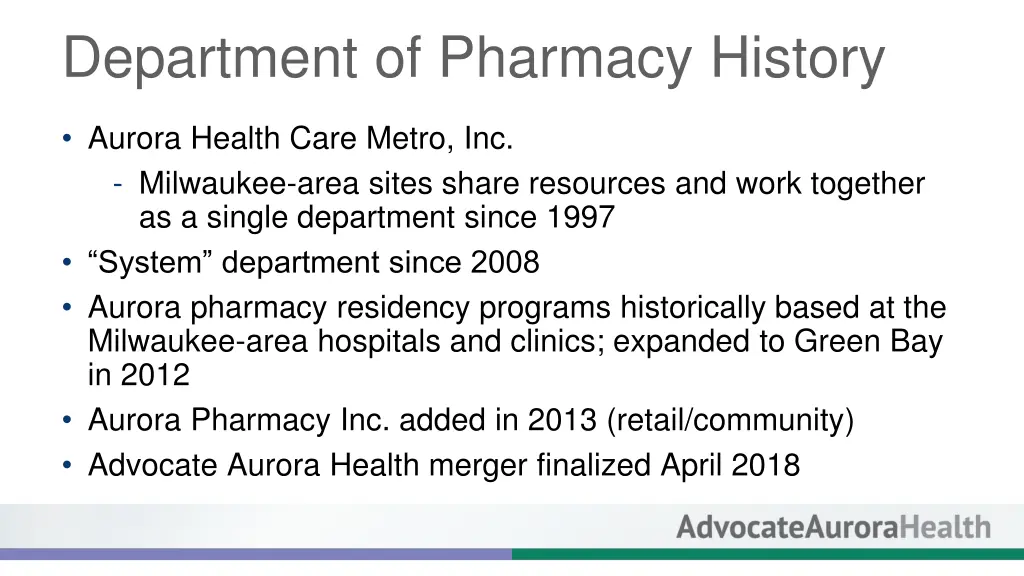 department of pharmacy history