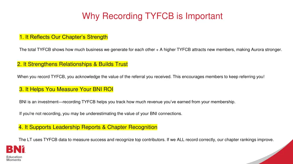 why recording tyfcb is important