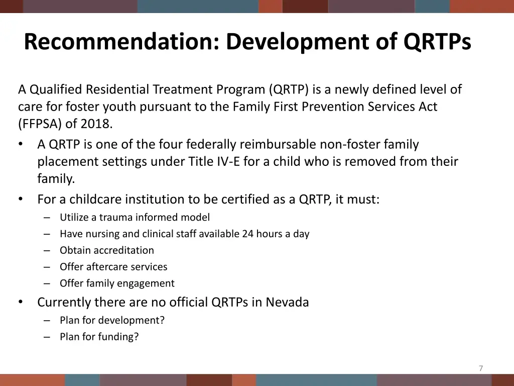 recommendation development of qrtps