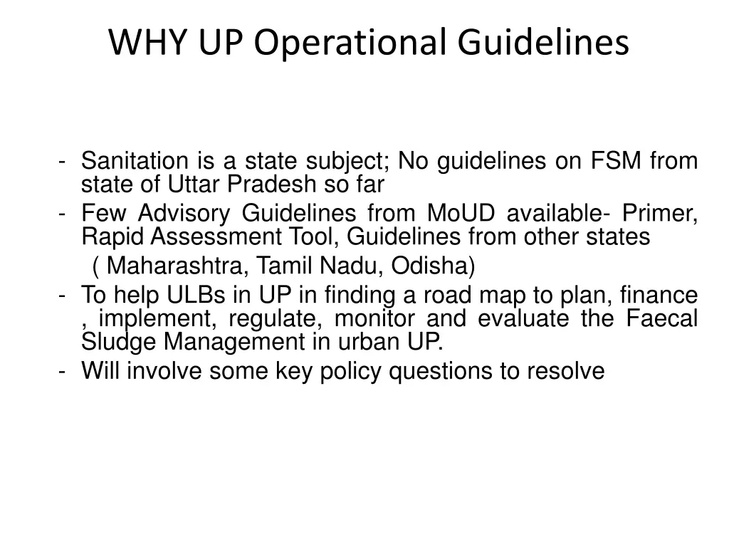 why up operational guidelines