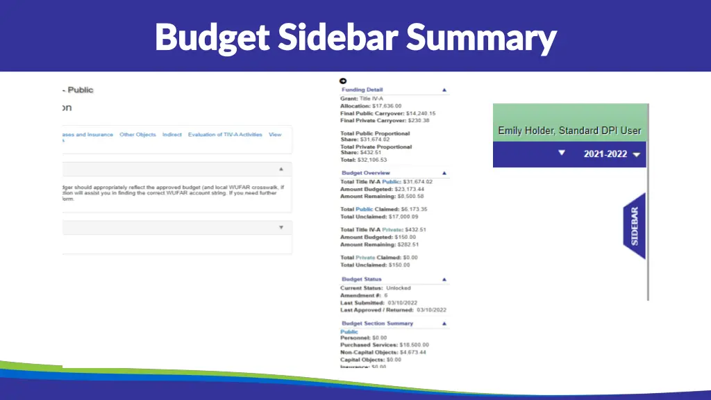 budget sidebar summary budget sidebar summary