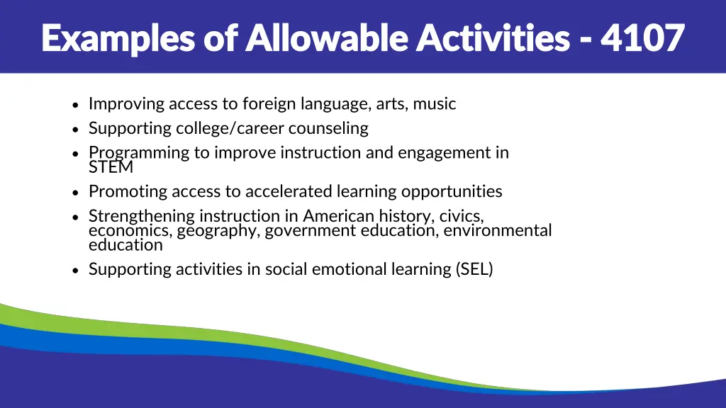 examples of allowable activities examples 1