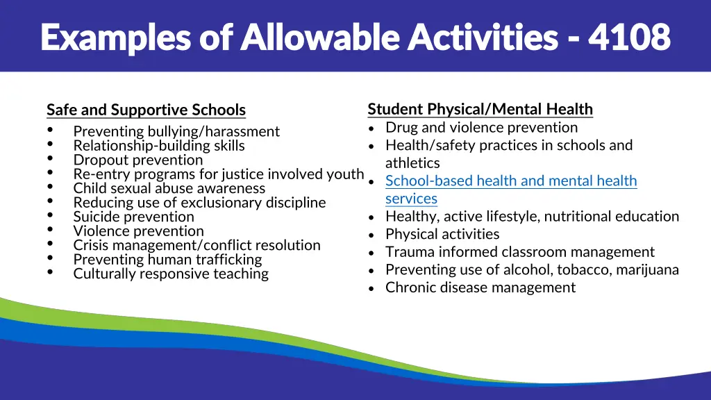 examples of allowable activities examples
