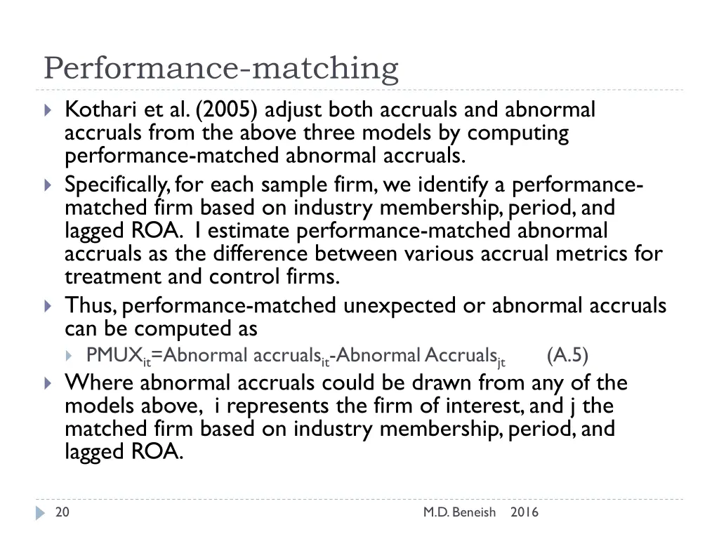 performance matching kothari et al 2005 adjust