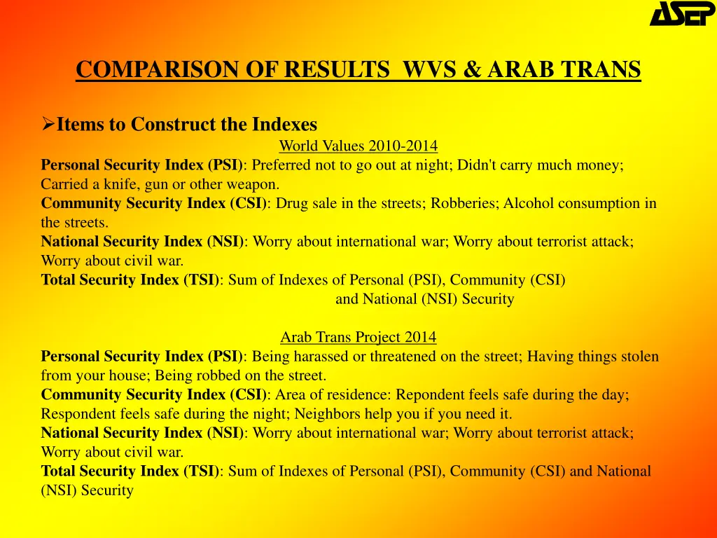 comparison of results wvs arab trans