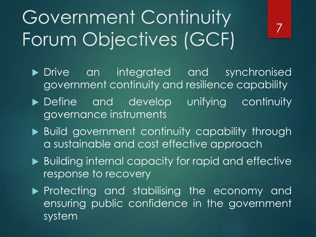 government continuity forum objectives gcf