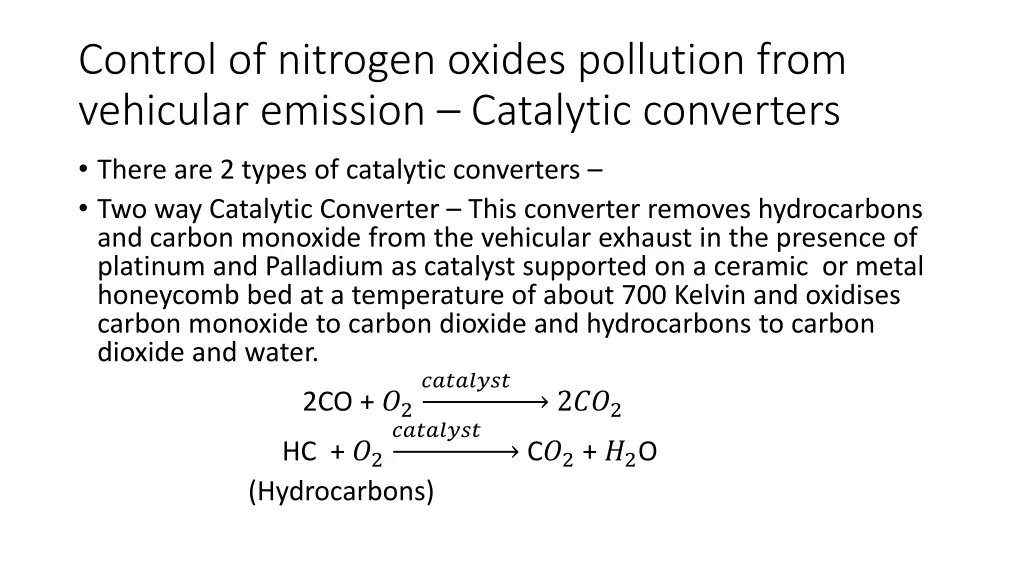 control of nitrogen oxides pollution from