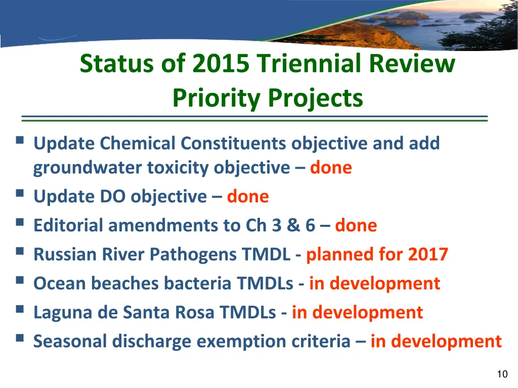 status of 2015 triennial review priority projects