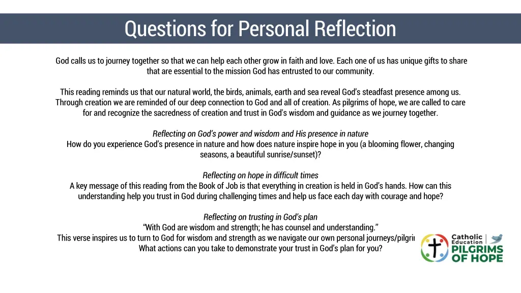 questions for personal reflection
