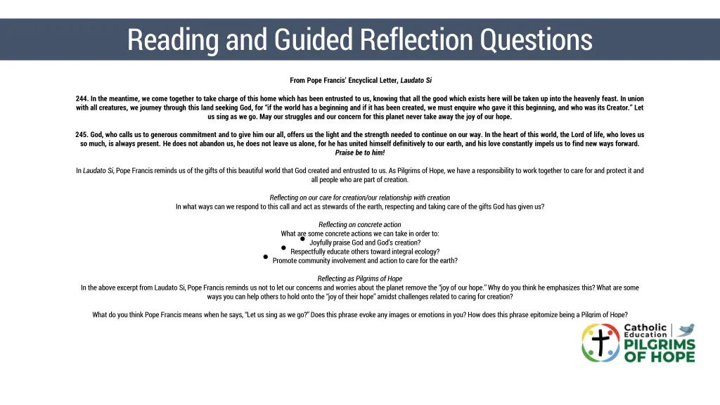 reading and guided reflection questions