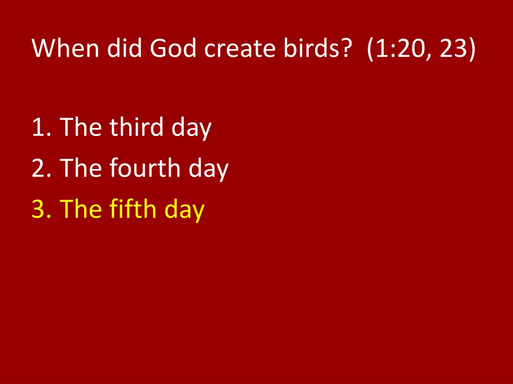 when did god create birds 1 20 23 1