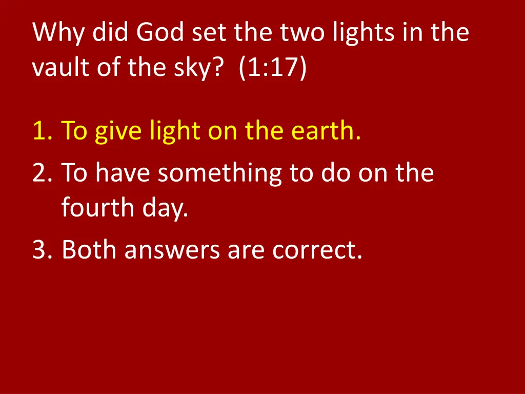 why did god set the two lights in the vault 1