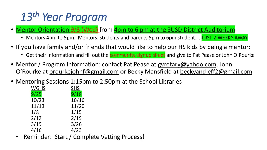13 13 th th year program year program mentor