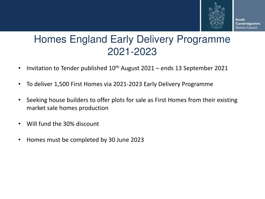 homes england early delivery programme 2021 2023