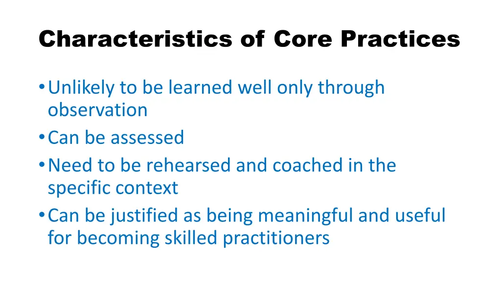 characteristics of core practices 1