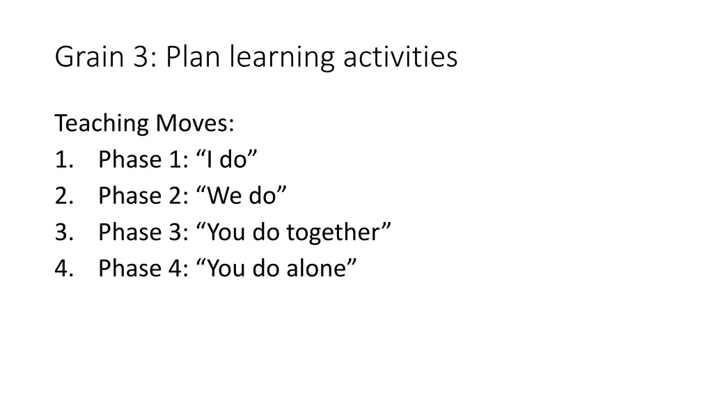 grain 3 plan learning activities