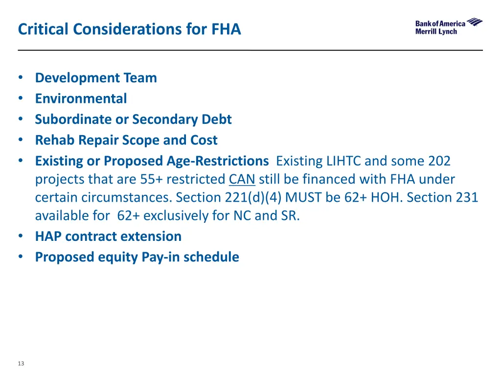 critical considerations for fha
