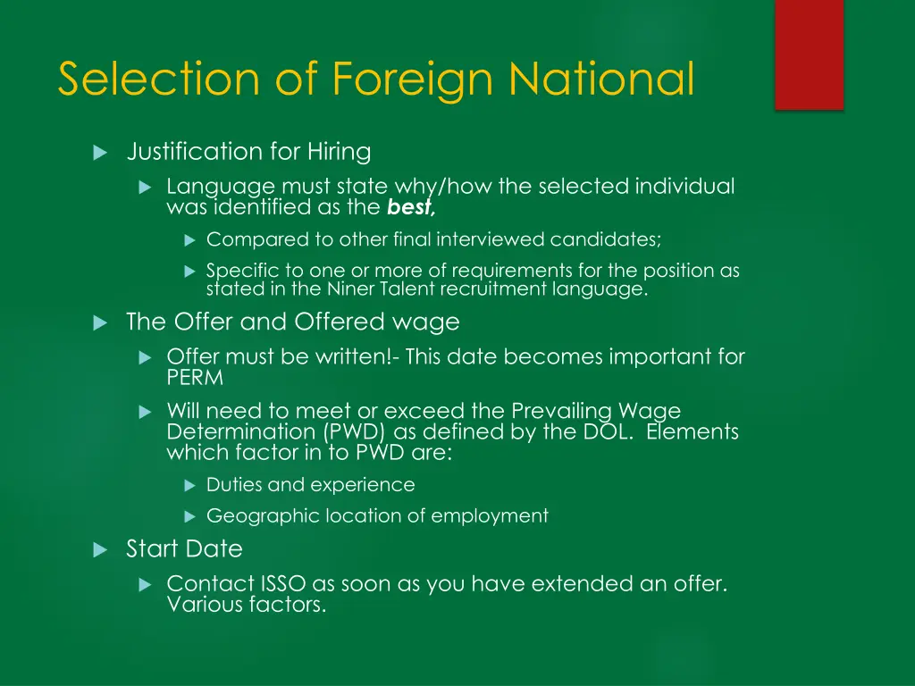 selection of foreign national