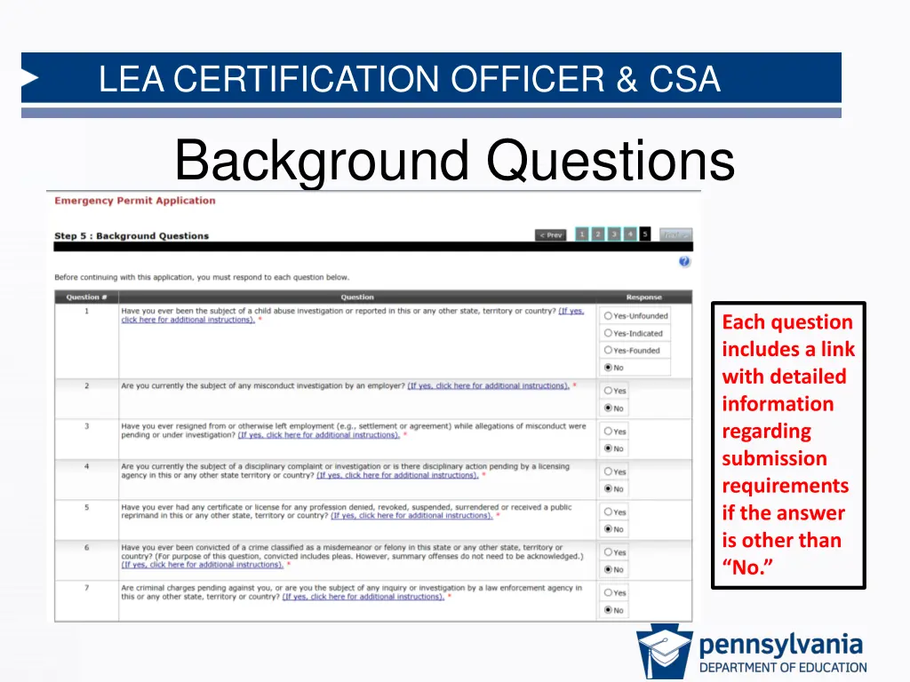 lea certification officer csa background questions