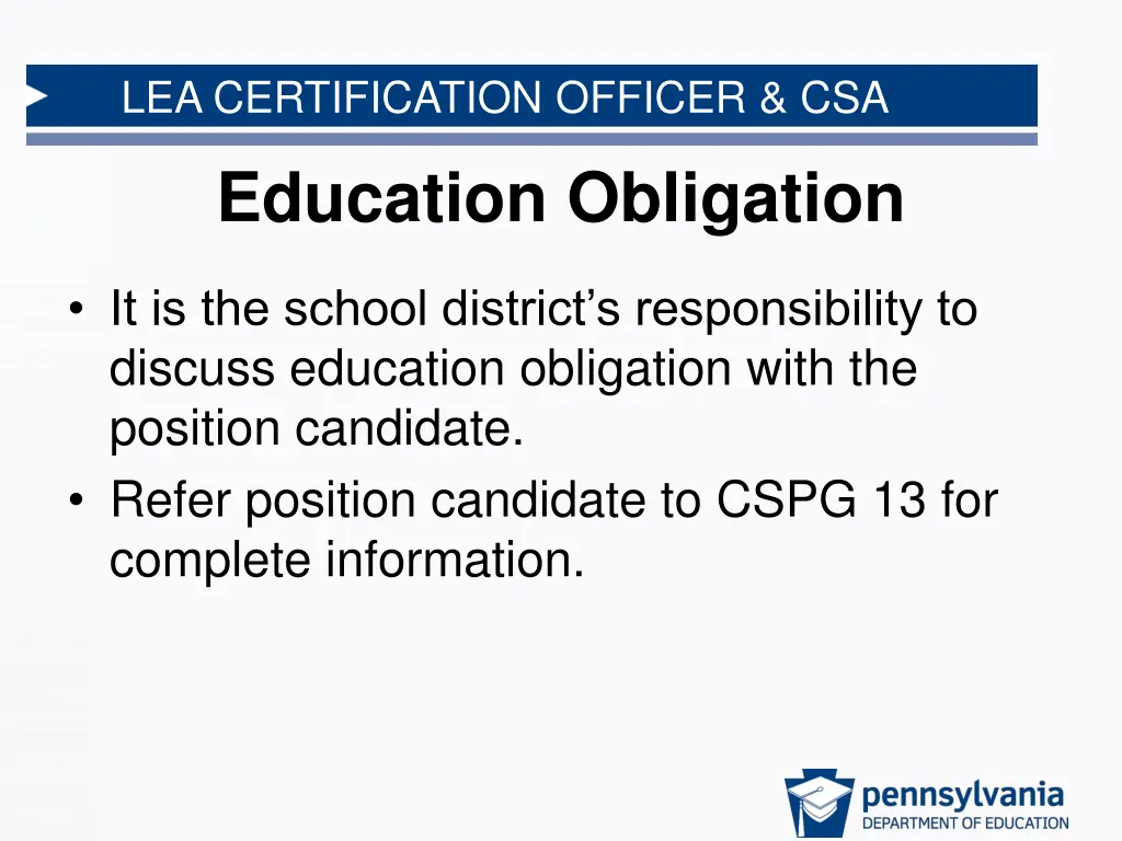 lea certification officer csa education obligation