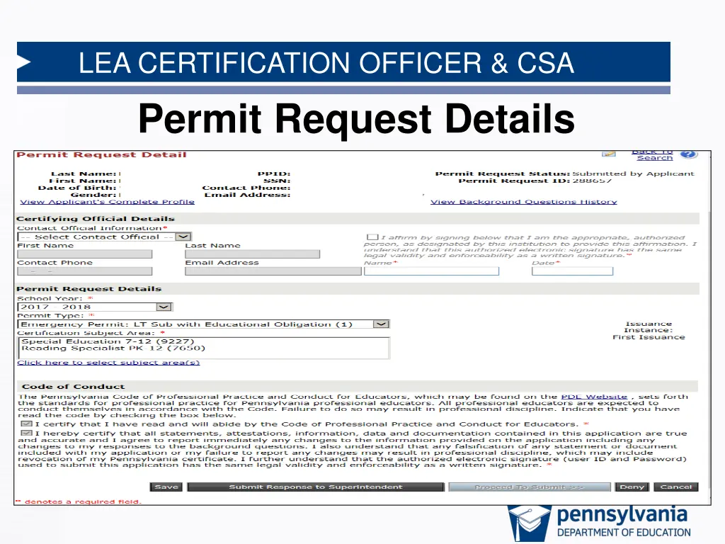 lea certification officer csa permit request