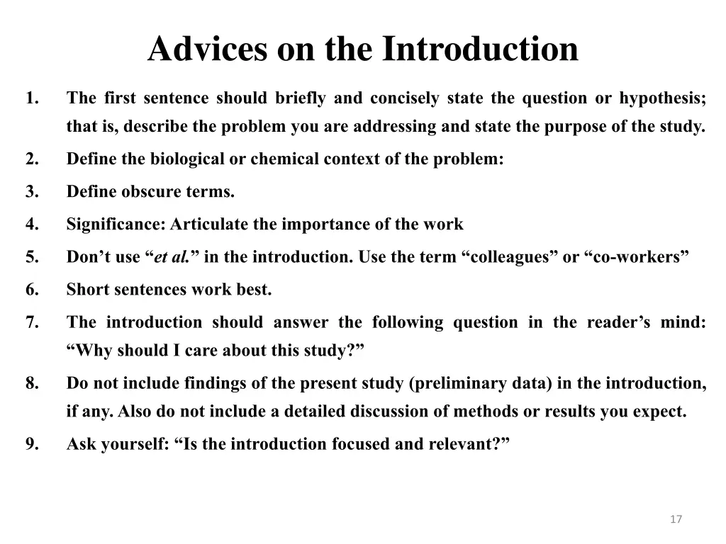 advices on the introduction