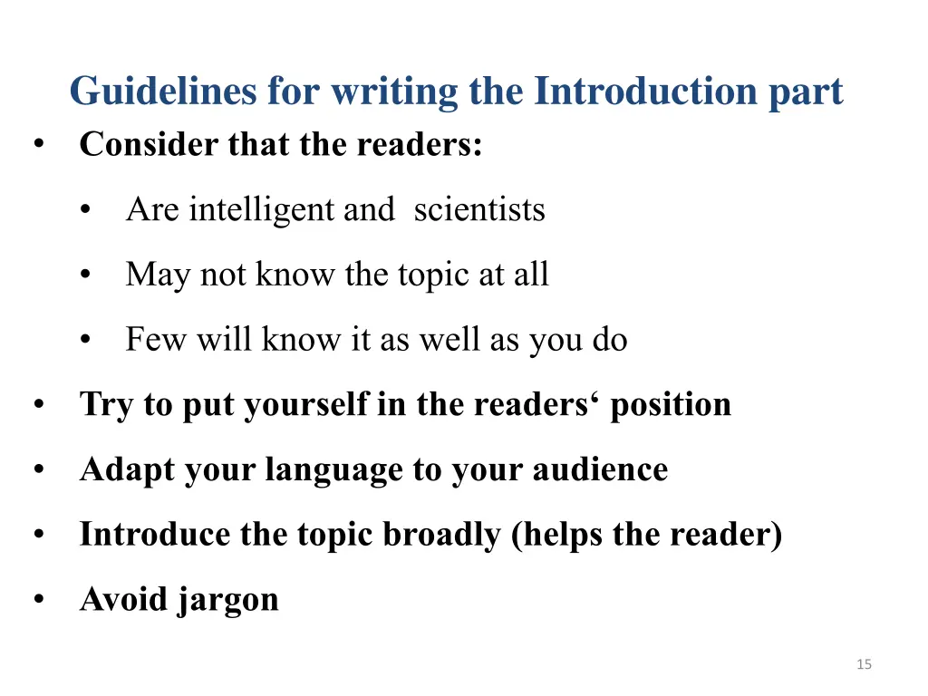 guidelines for writing the introduction part
