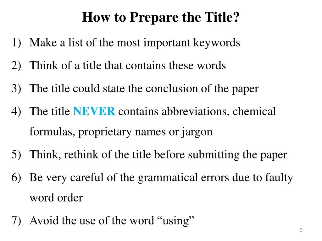 how to prepare the title