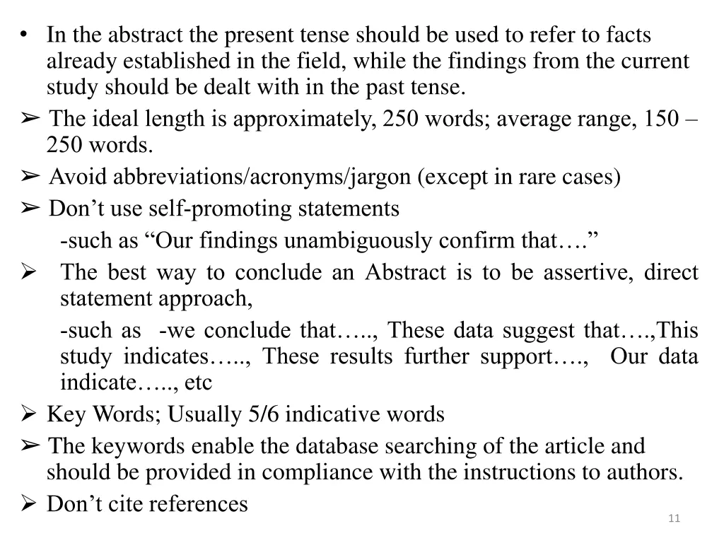 in the abstract the present tense should be used