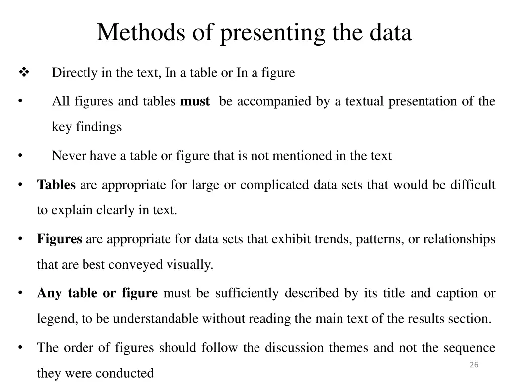 methods of presenting the data
