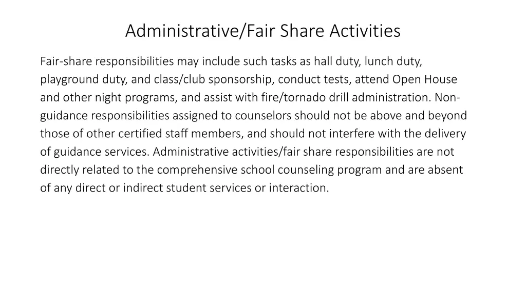 administrative fair share activities