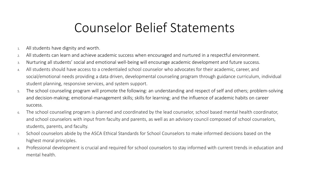 counselor belief statements
