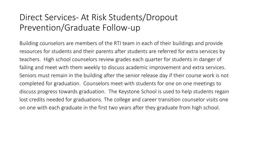 direct services at risk students dropout