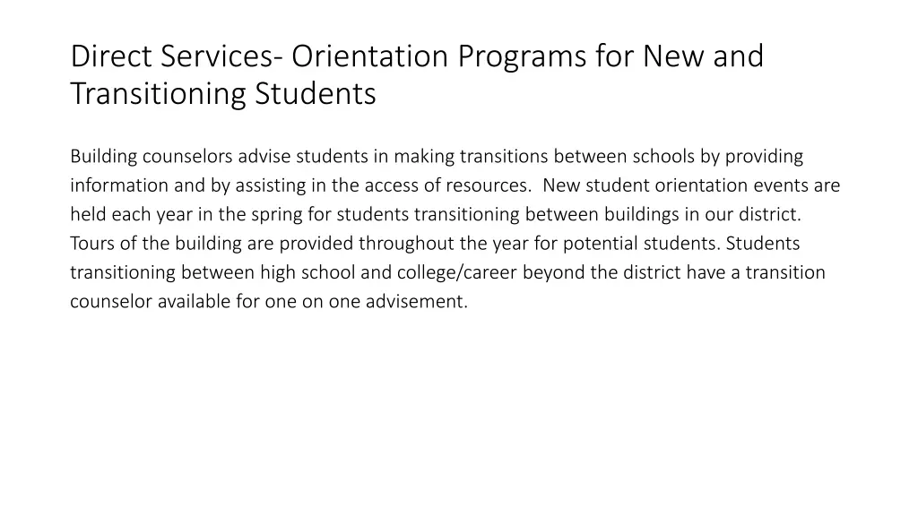 direct services orientation programs