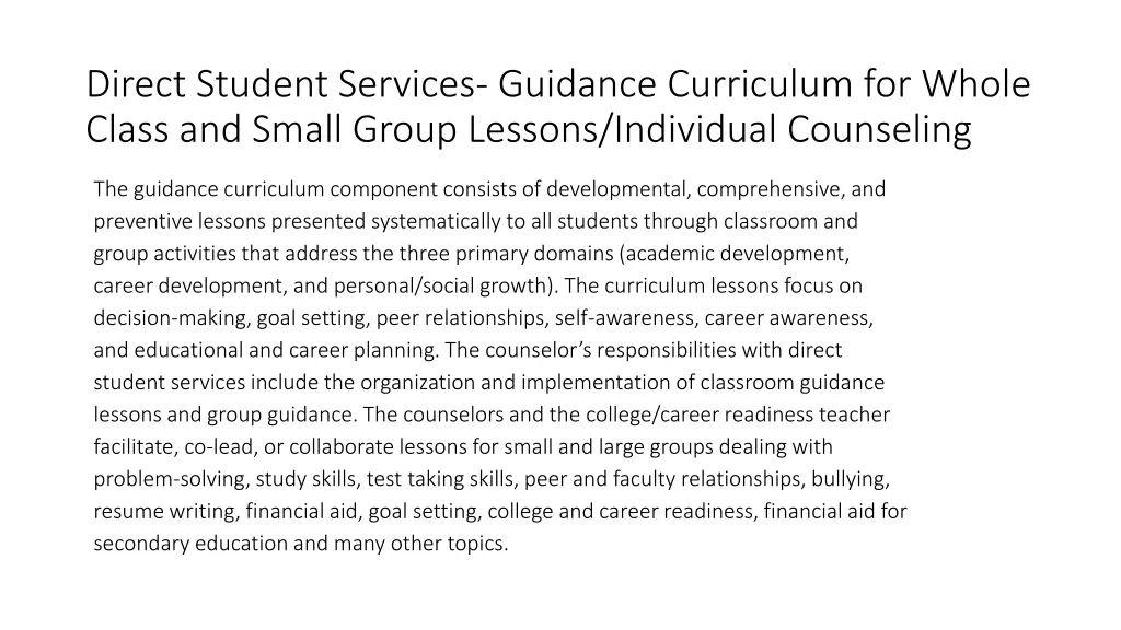 direct student services guidance curriculum