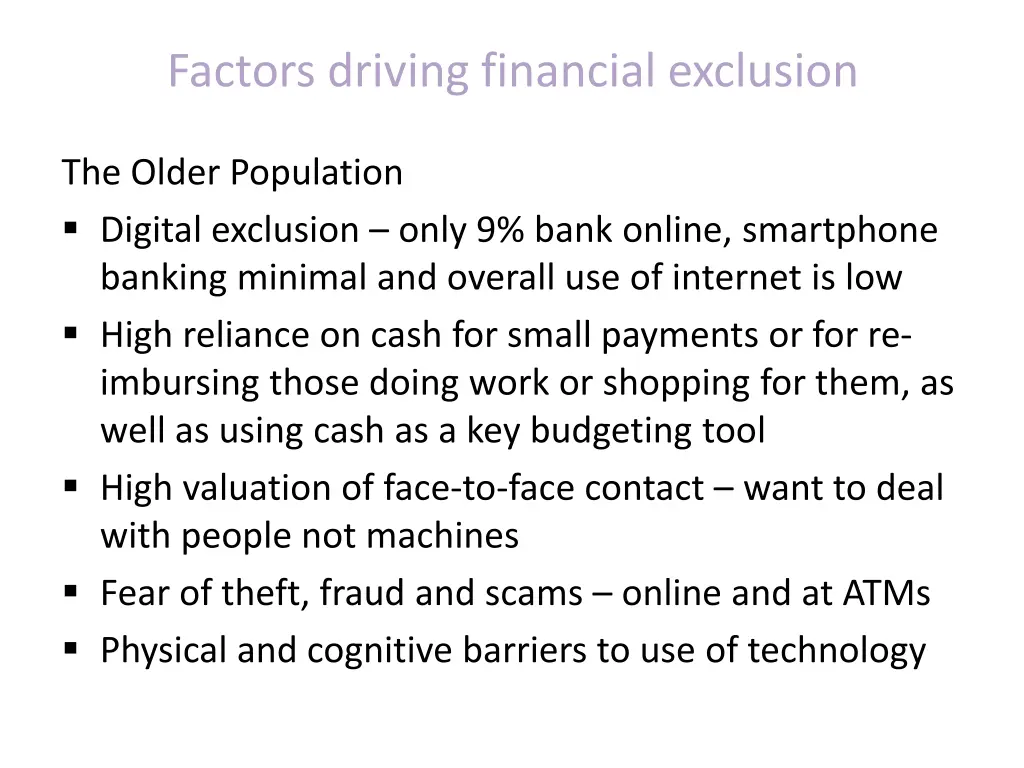 factors driving financial exclusion