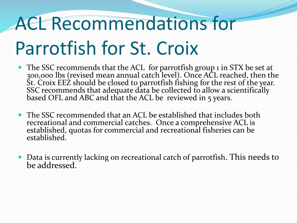 acl recommendations for parrotfish for st croix