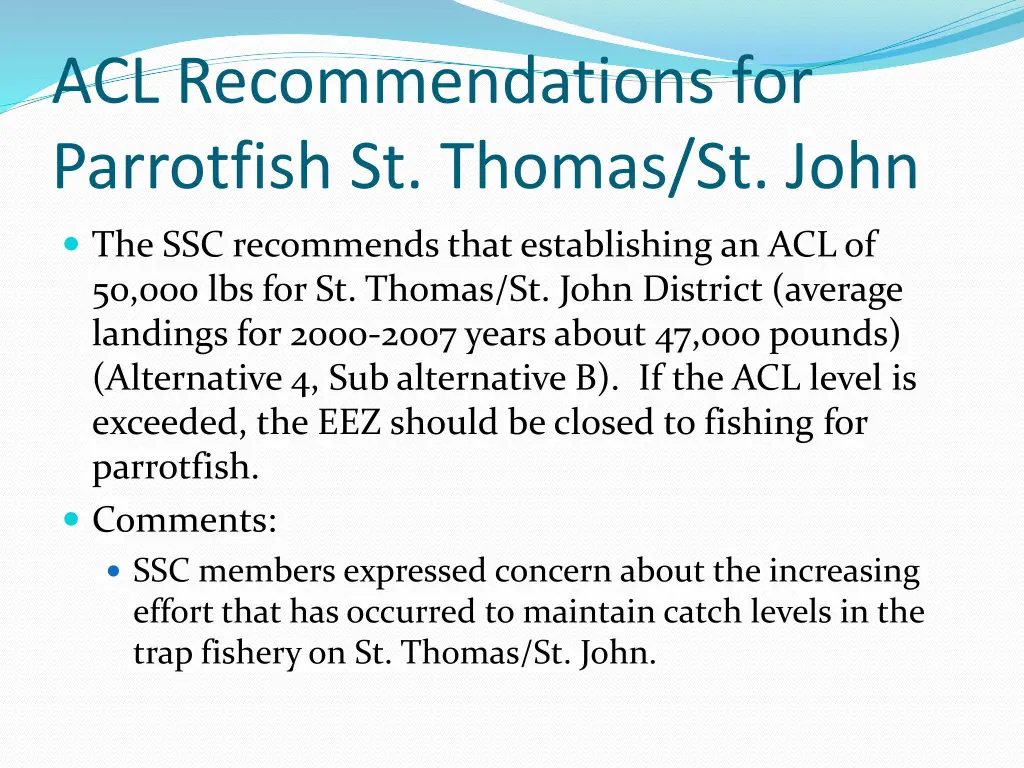 acl recommendations for parrotfish st thomas