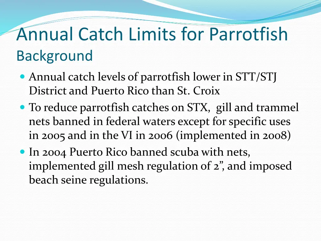 annual catch limits for parrotfish background