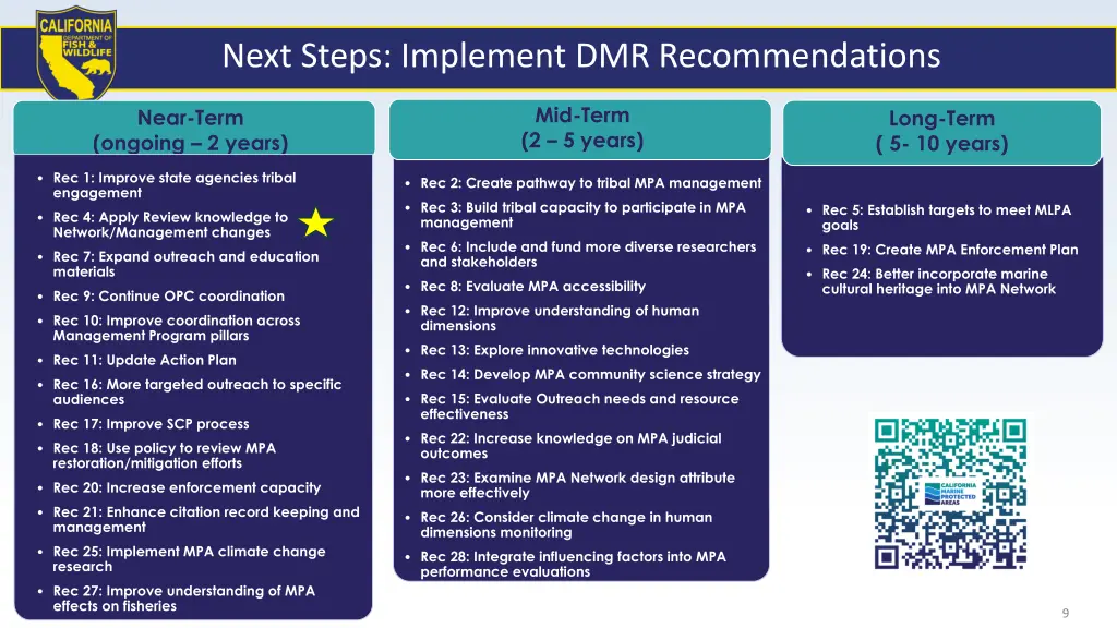 next steps implement dmr recommendations