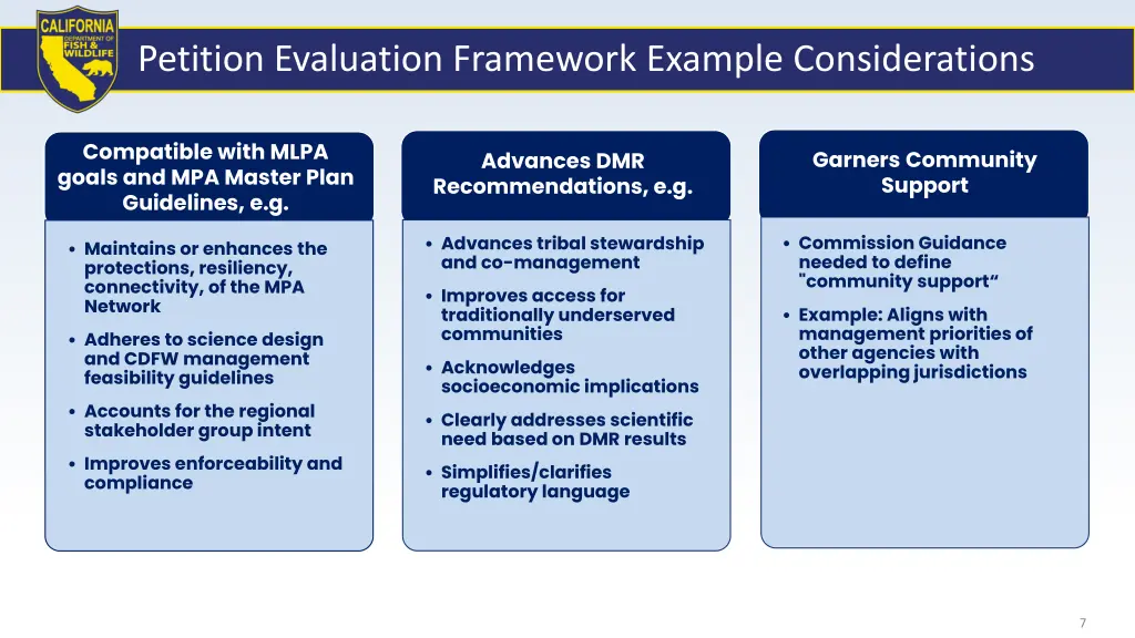 petition evaluation framework example