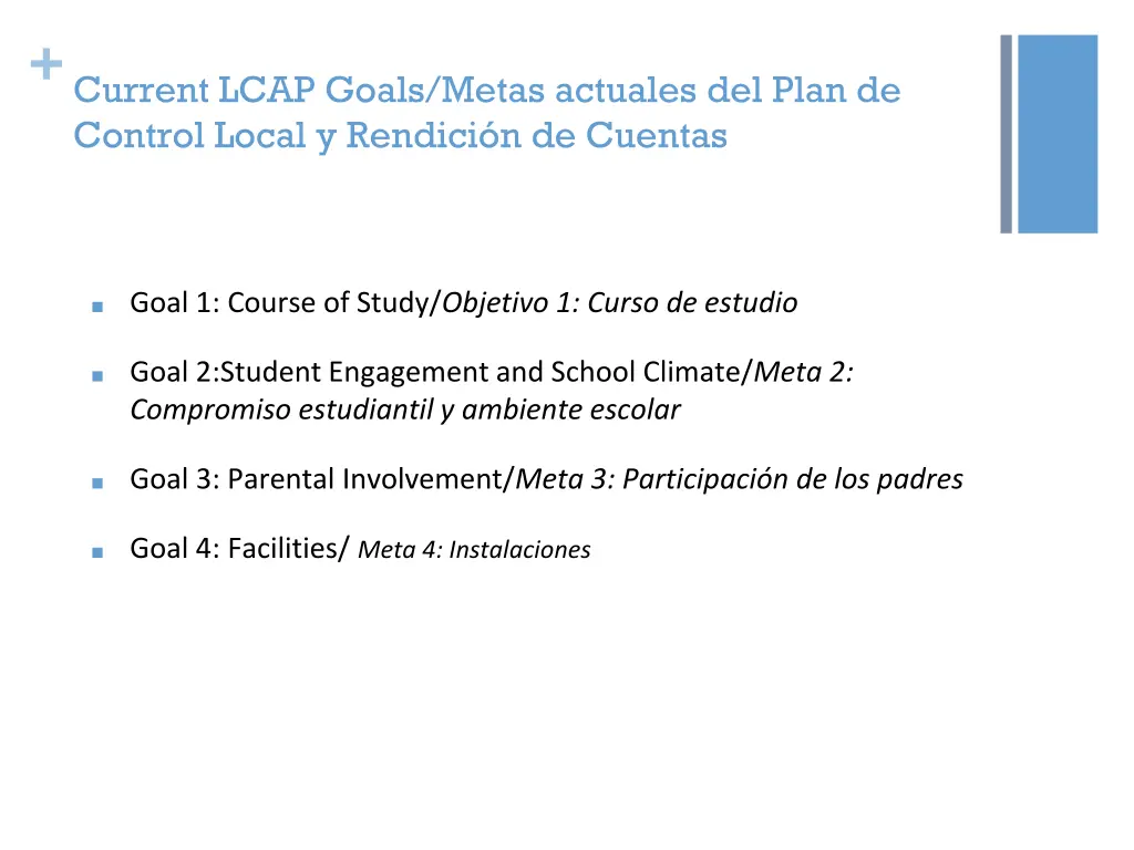 current lcap goals metas actuales del plan