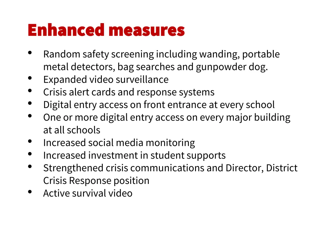 enhanced measures enhanced measures random safety